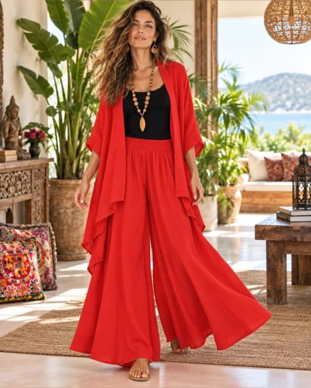 Pollera pantalón lino lisa